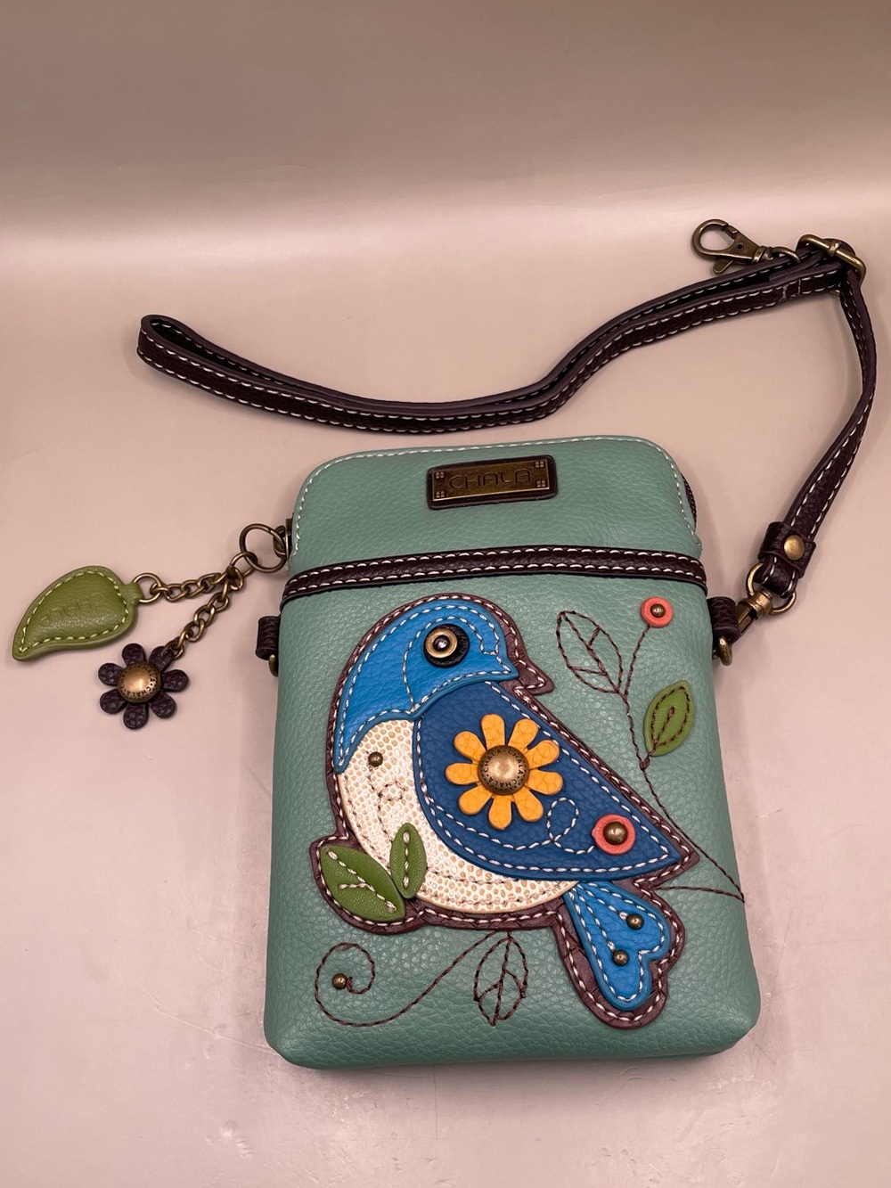 Chala Handbags Blue Bird Teal Crossbody Vegan Leather Multi Straps Pouch Purse